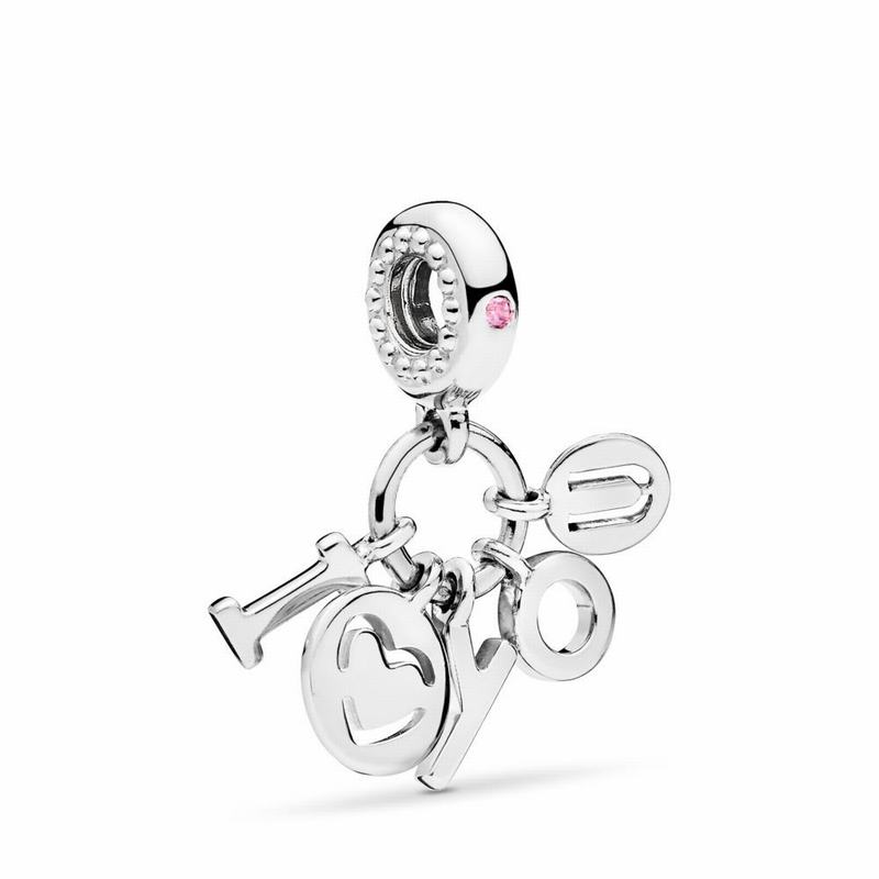 Pandora I Love You Letters Dangle Charm - Sterling Silver/Pink/Cubic Zirconia - Canada | IE3903UP